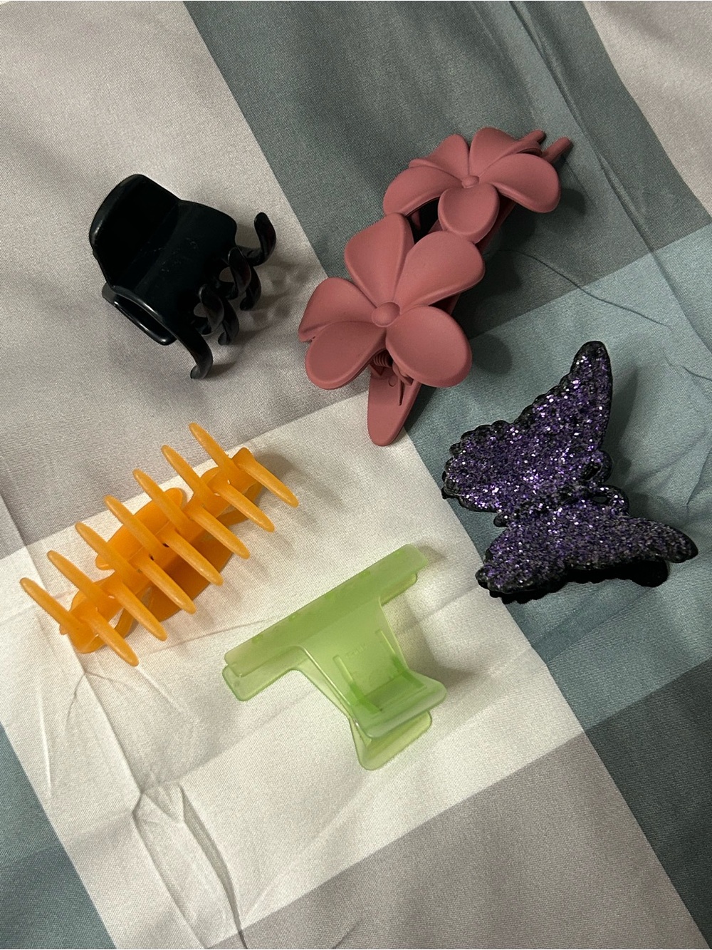 Assorted Womens Hair Clips Set - Black, Mauve, Yellow, Lime, Purple